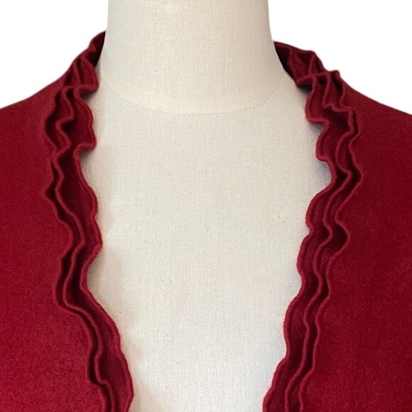Geiger Austrian Boiled Wool Jacket Cherry Red Ruffles Party Holiday Sz XXL - Picture 2 of 8